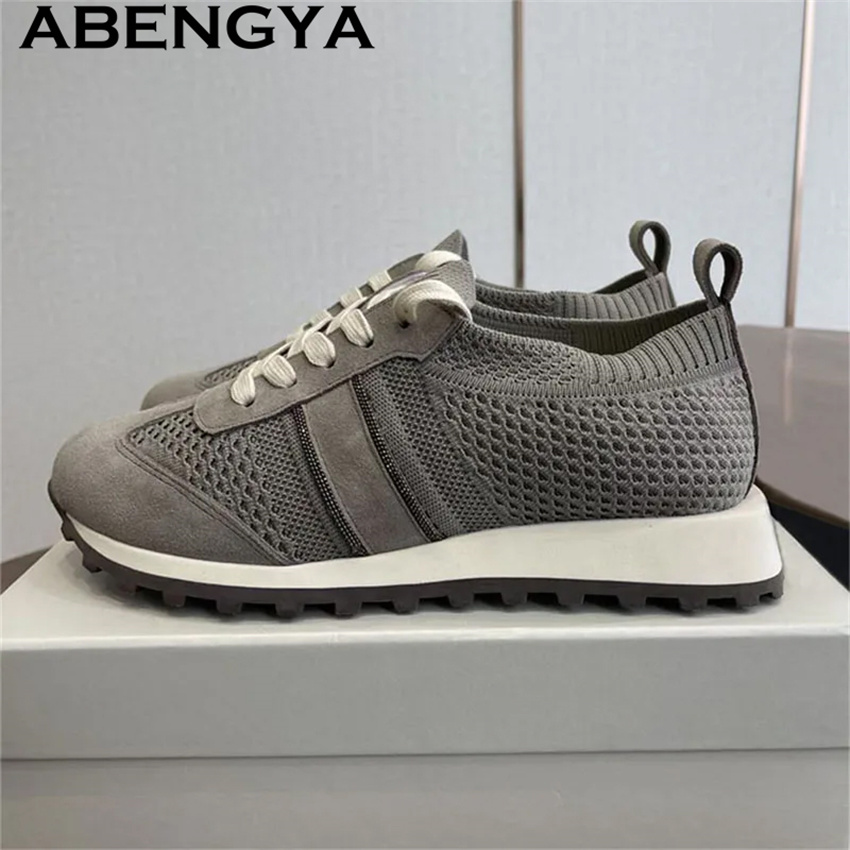 2026 Spring Hot Sale Knitted L - Knit Fabric Lace Up Sneakers recension och pris