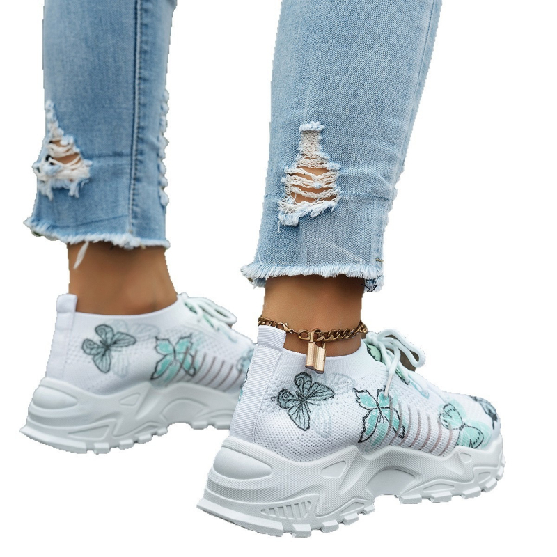 Women Butterfly Print Mesh Sne - Knit Fabric Lace Up Sneakers recension och pris