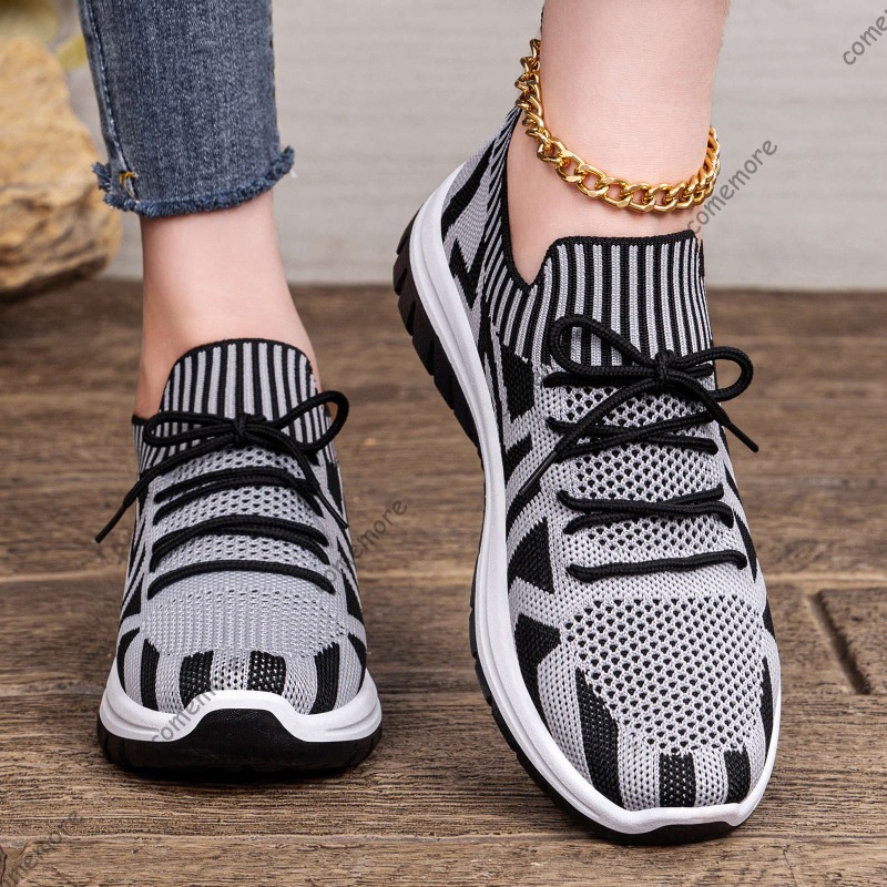 Women's Knit Slip-On Sneakers  - Knit Fabric Lace Up Sneakers recension och pris