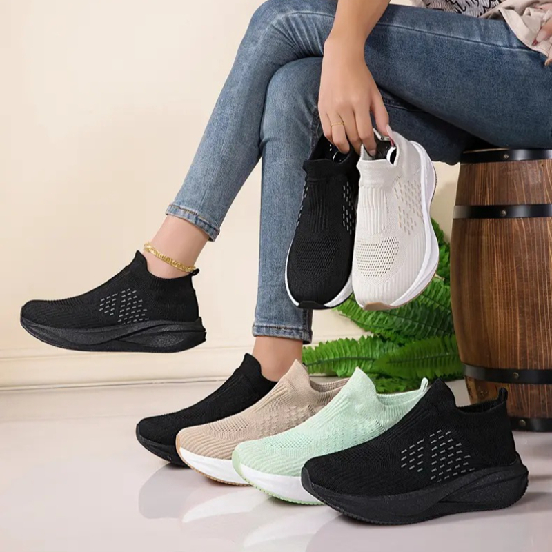 Unisex Slip on Sock Running Sh - Knit Fabric Lace Up Sneakers recension och pris