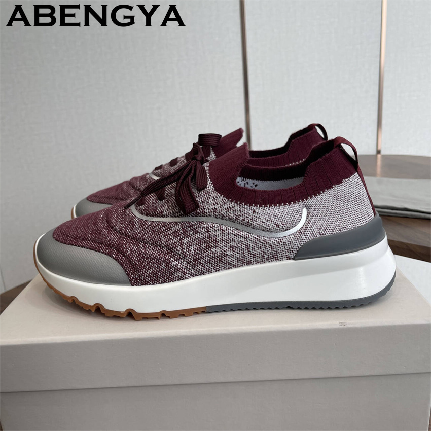 Men New Multicolour Knitted lo - Knit Fabric Lace Up Sneakers recension och pris